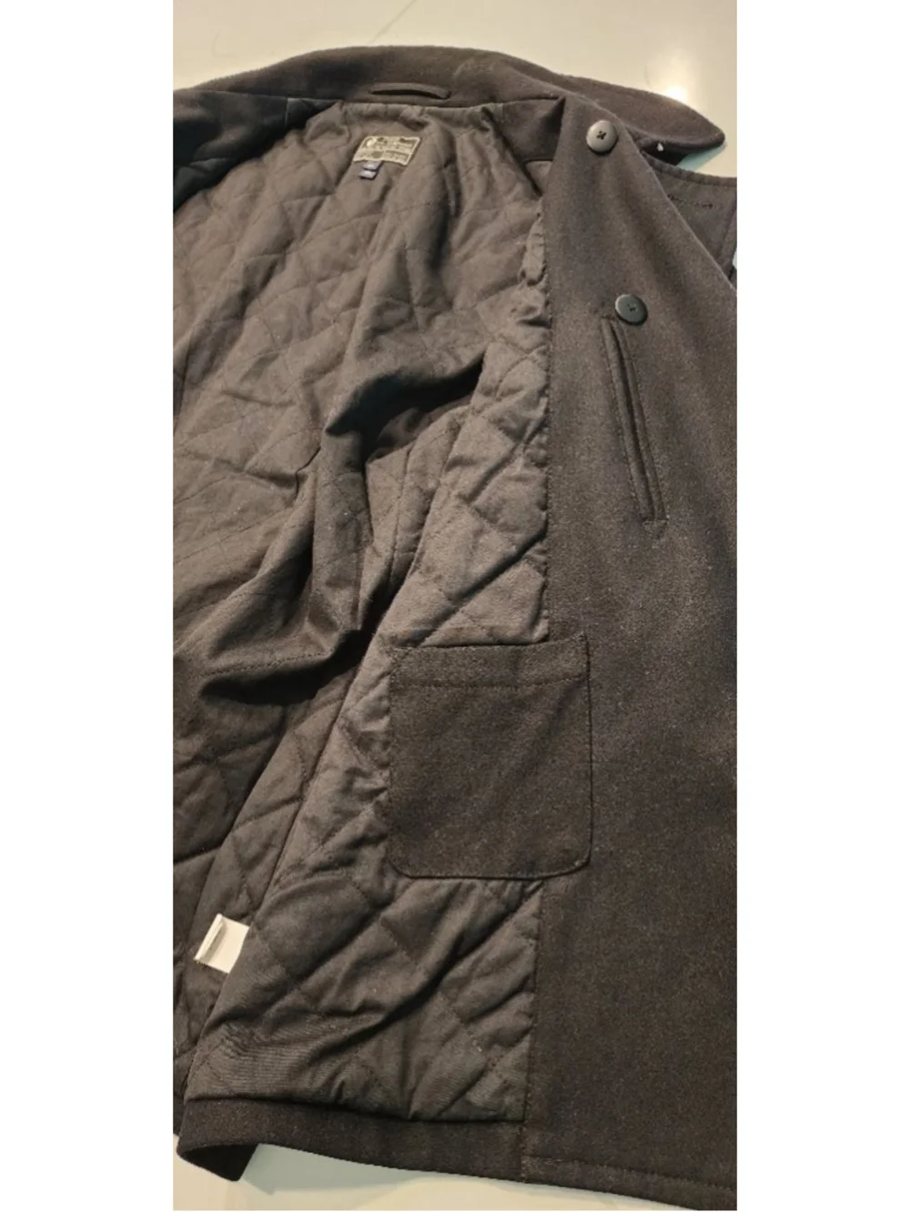 J. Crew Men's Wool Pea Coat XL Black Thinsulate Lined Quilted Winter Jacket